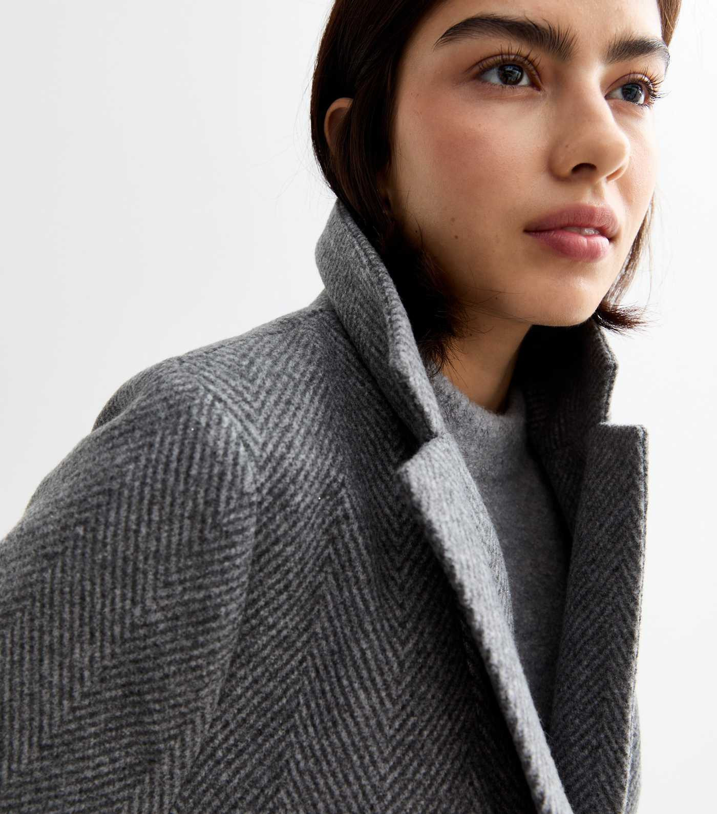 Grey Herringbone Unlined Long Belted Coat 
						
						Add to Saved Items
						Remove from Save... | New Look (UK)