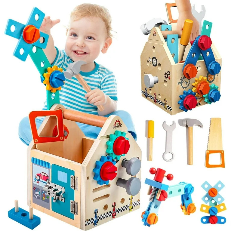 Toddler Tool Set - 33 Pcs Wooden Kids Tools with Box / Bench / Tool House, Montessori Educational... | Walmart (US)