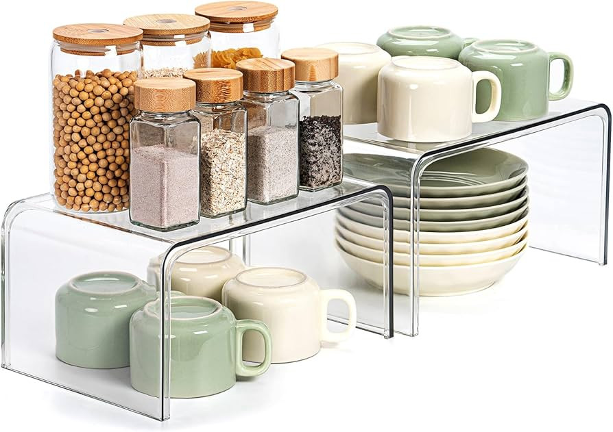 Clear Cabinet Organizer, Shelf Organizer Set of 2 for Kitchen Organizers and Storage, Display Pan... | Amazon (US)
