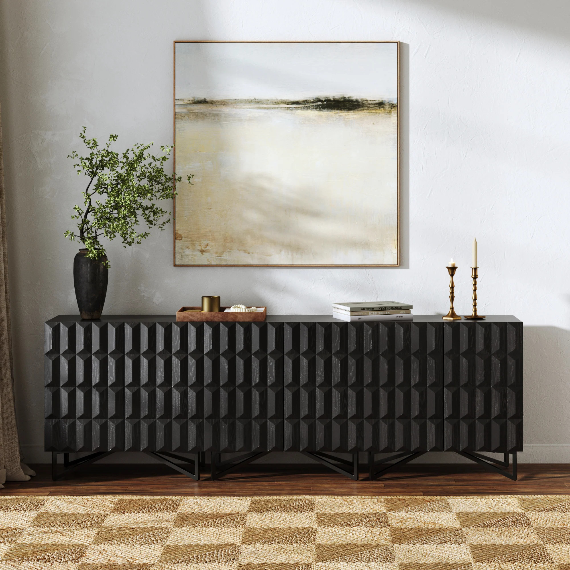 Contemporary Credenza Storage with Textured Front Black Oak (Set of 3) | Nathan James