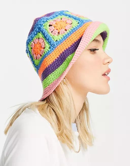 ASOS DESIGN crochet bucket hat in bright multi colors | ASOS (Global)