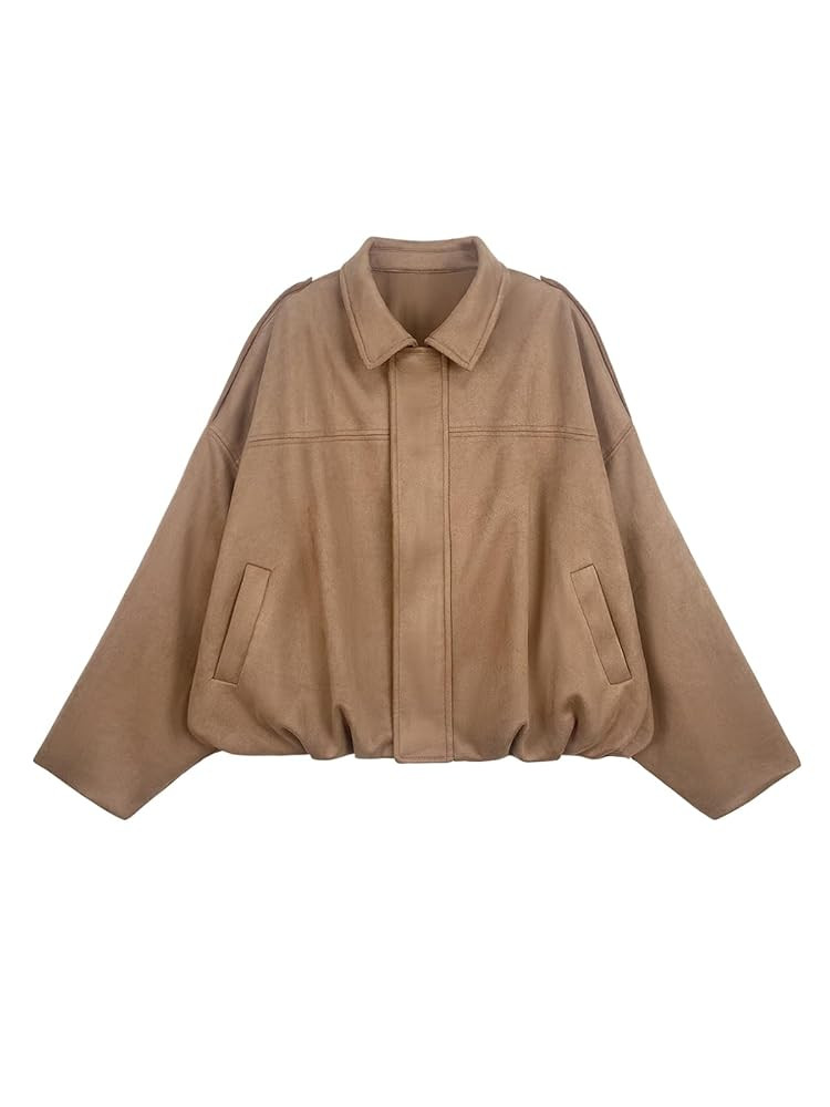 Womens Bomber Jacket Faux Suede Casual Cropped Pilot Coat Lapel Collar Causal Oversized Trendy Ou... | Amazon (US)