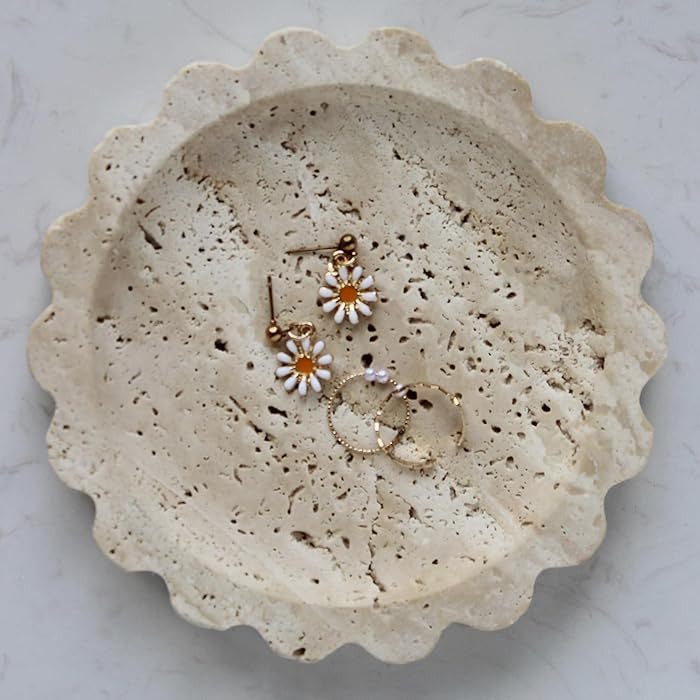 Travertine Scalloped Tray 6.3", Small Jewelry Tray for Women's Gift, Decorative Tray for Dresser ... | Amazon (US)