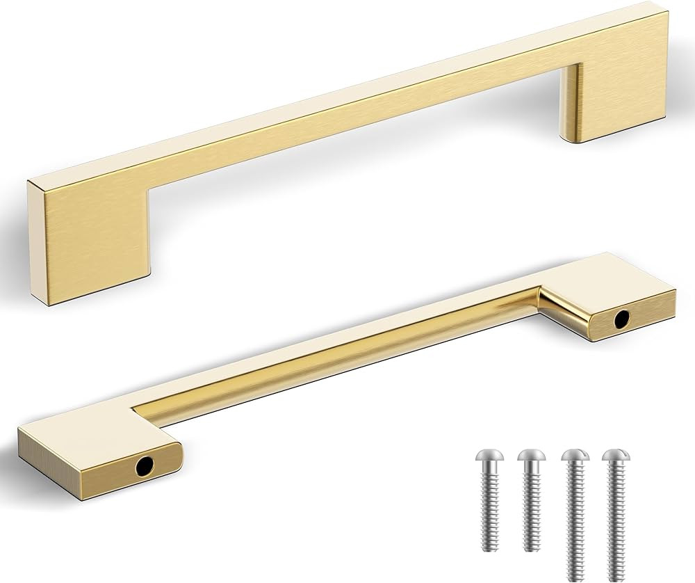 Southern Hills 5pc Gold Cabinet Handles 5" (128mm) Screw Spacing - Brushed Gold Cabinet Drawer Pu... | Amazon (US)