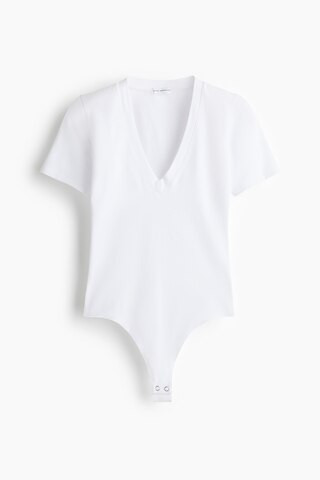 H & M - Super Stretch Deep V Bodysuit - Weiß - Damen | H&M (DE, AT, CH, NL, FI)