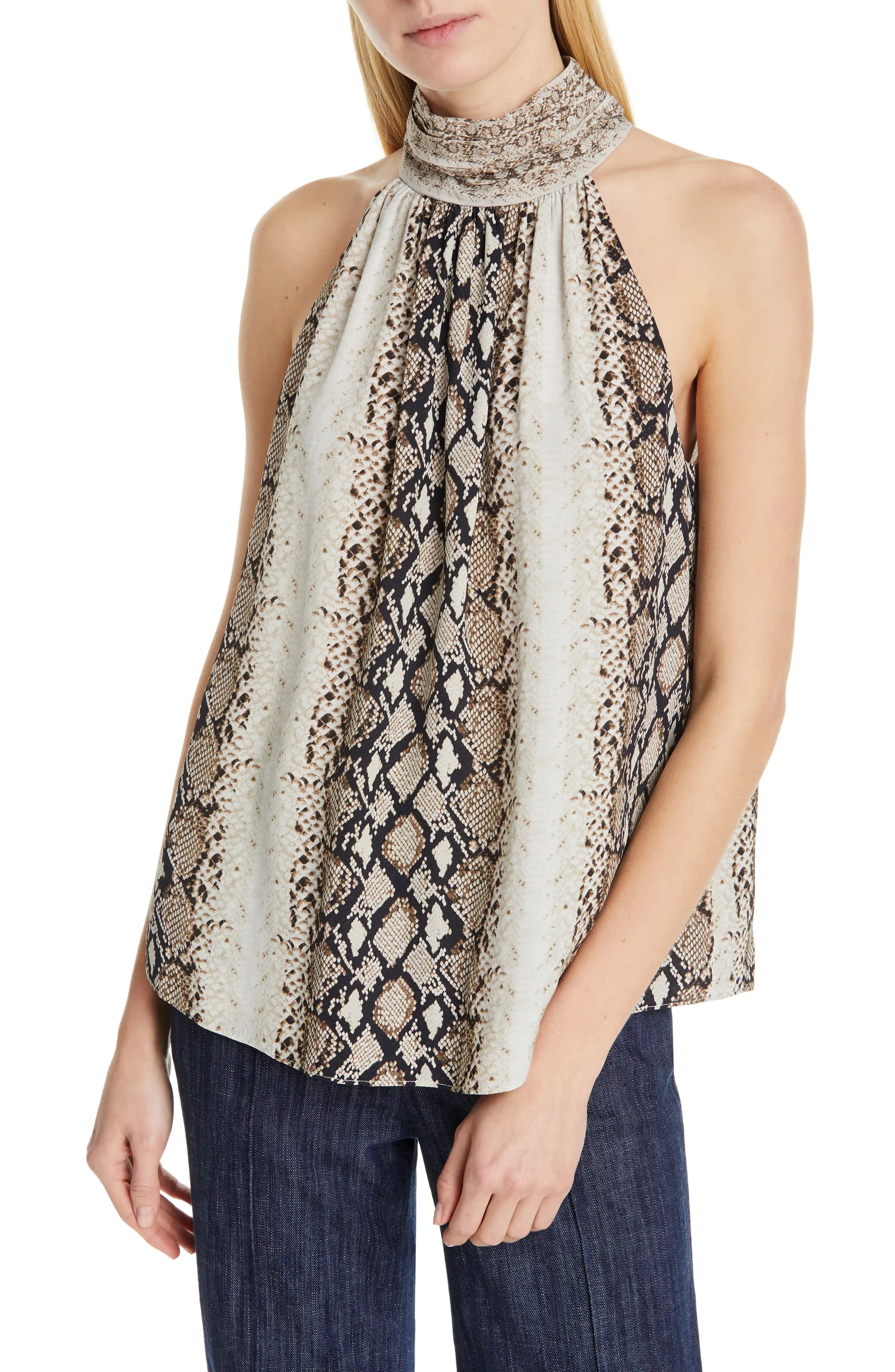 Erola Snakeskin Print High Neck Blouse | Nordstrom