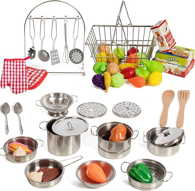 IQ Toys 50 Piece Complete Pretend Play Food and Kitchen Set, Complete with Supermarket Shopping B... | Amazon (US)