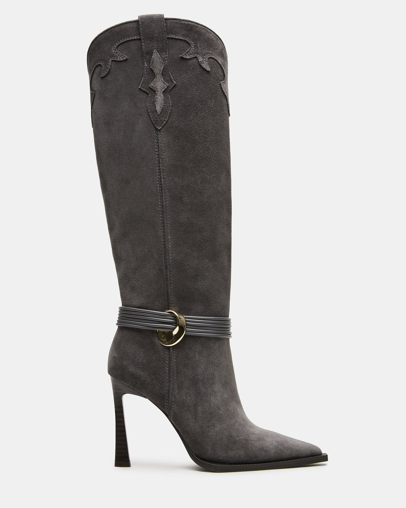 KYNDALL Grey Suede Pointed-Toe Stiletto Heeled Knee-High Women's Boot | Steve Madden (US)