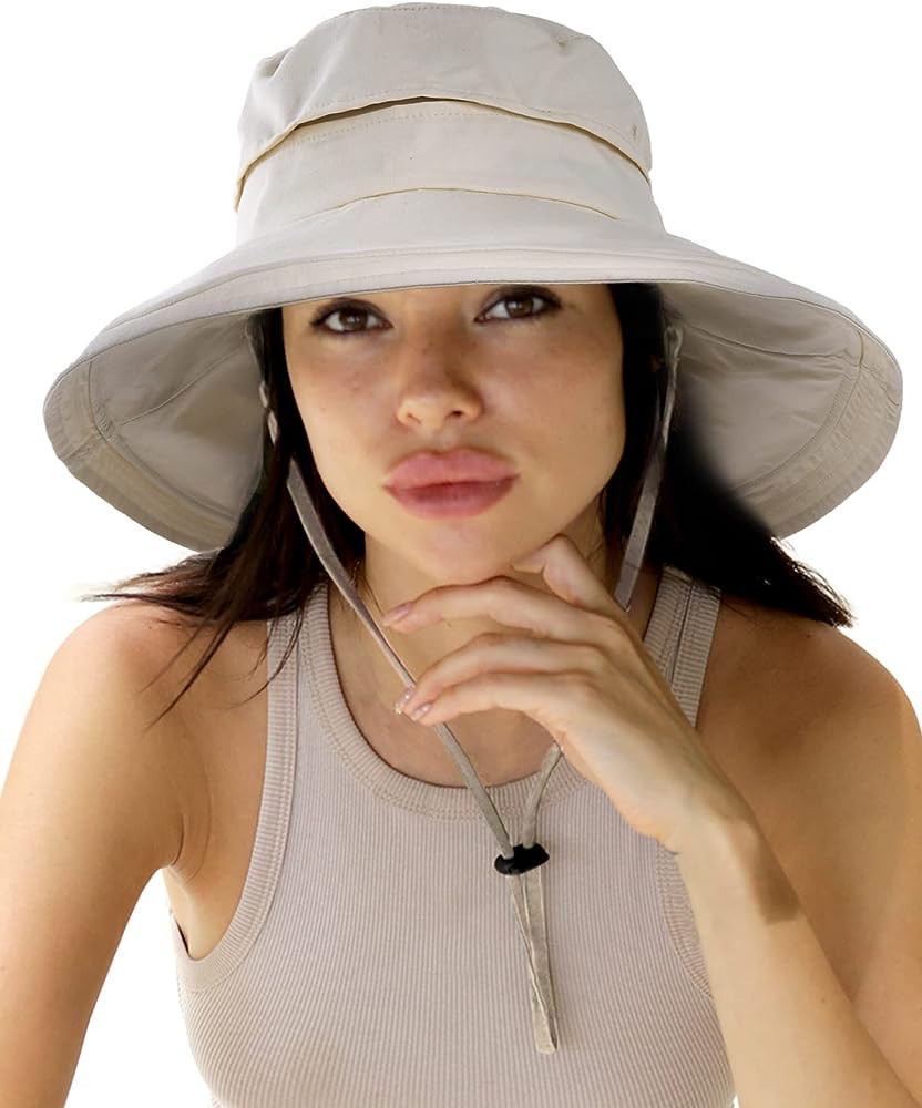 Sun Hats for Women Gardening Hat Wide Brim Beach Sun Protection Breathable Cotton Summer Hat with... | Amazon (US)