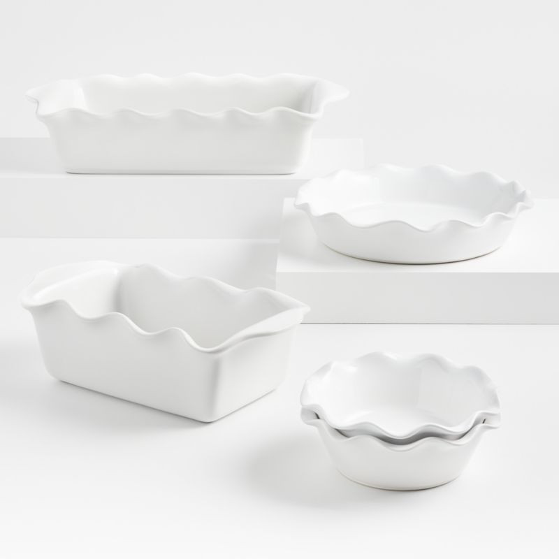 Ruffle 5-Piece White Bakeware Set | Crate & Barrel | Crate & Barrel