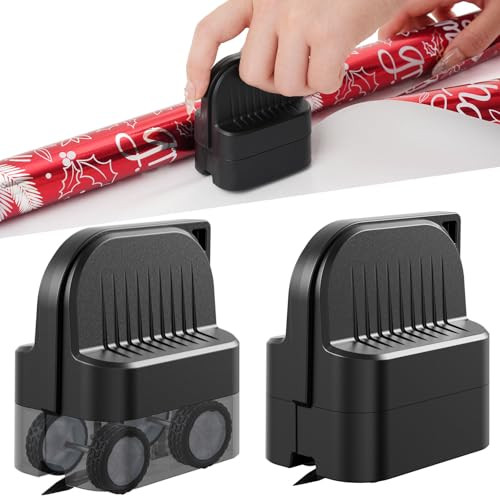 2Pcs Wrapping Paper Cutter, Gift Wrap Cutter with 2 Replaceable Blade 4 Wheels Compact Christmas Gift Wrapping Paper Roll Cutter Tool Black | Amazon (US)