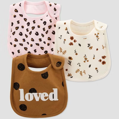 Baby Girls' 3pk Polka Dot Bib - Just One You® made by carter's Off-White/Brown | Target