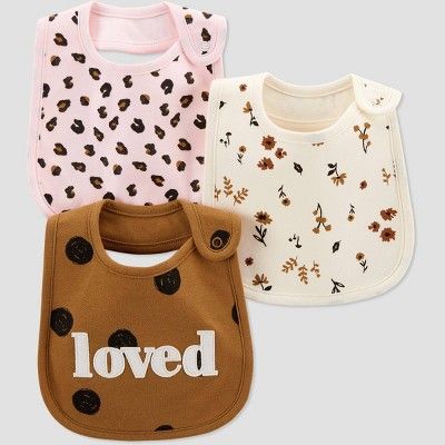 Baby Girls&#39; 3pk Polka Dot Bib - Just One You&#174; made by carter&#39;s Off-White/Brown | Target
