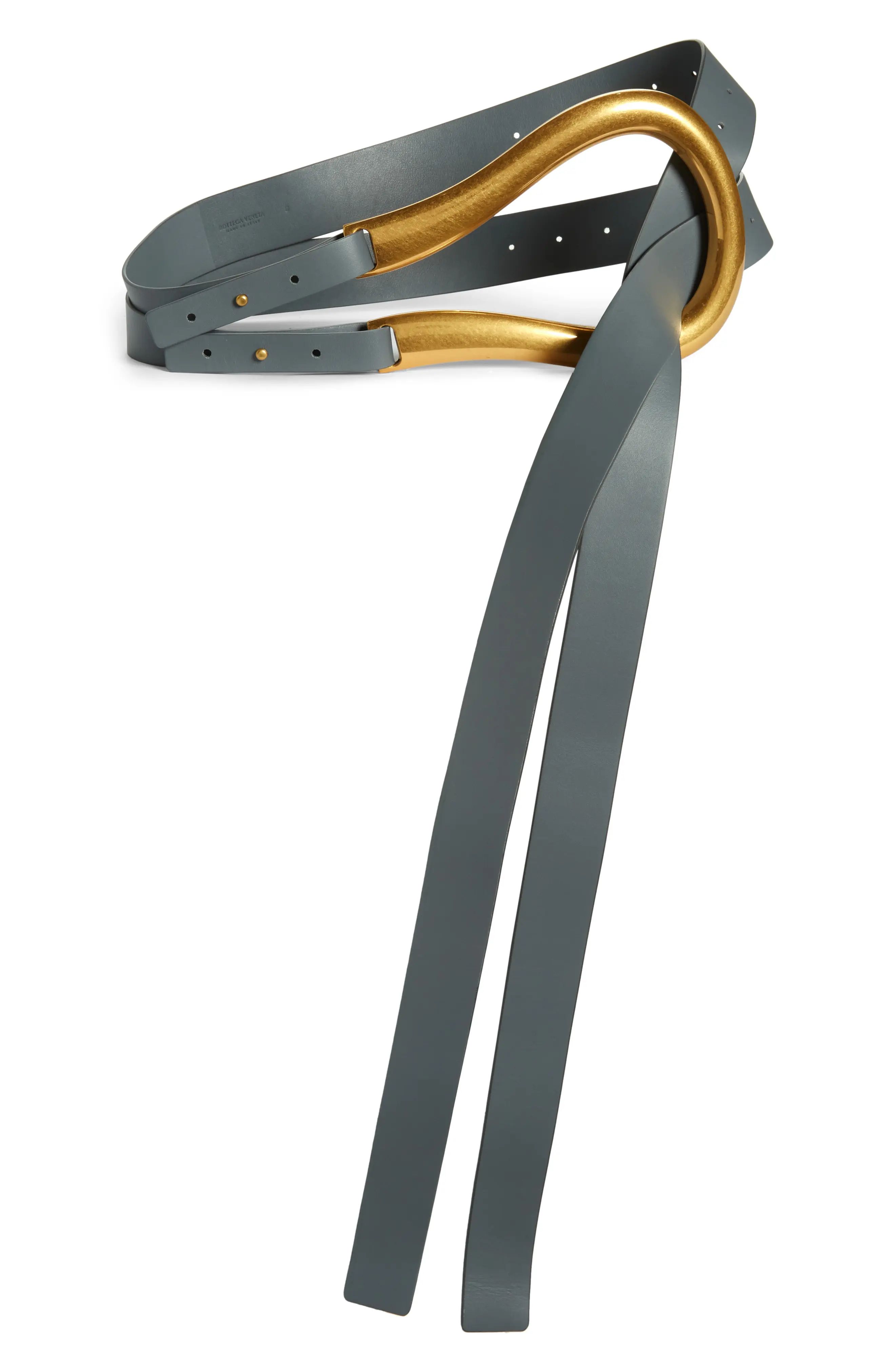 Bottega Veneta Horsebit Buckle Leather Belt in Thunder Gold at Nordstrom, Size Medium | Nordstrom