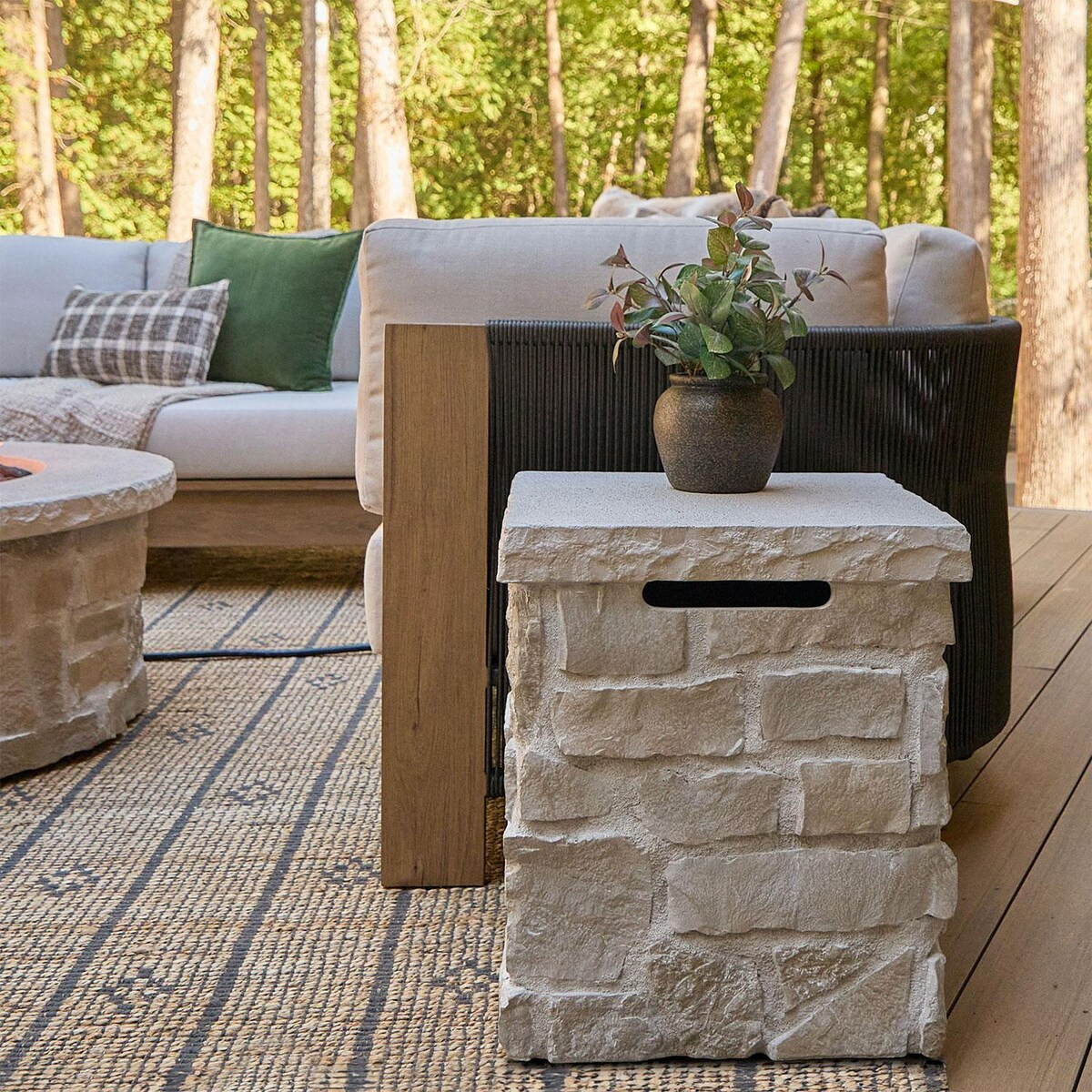 Lakeview Outdoor Designs Heritage 20 Inch Square Stone Propane Tank Cover & Side Table in Beige by - LV-132116-BGE | BBQ Guys