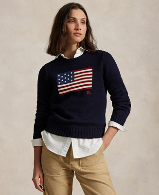 Polo Ralph Lauren Women's Flag Cotton Crewneck Sweater - Macy's | Macy's