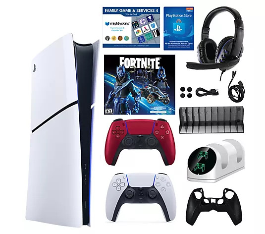 PS5 Slim Digital Console w/ Fortnite Accs. Pack and 2 Controllers | QVC