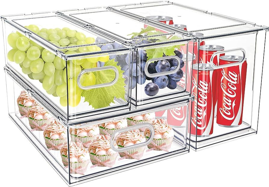 MineSign 4 pack Stackable Fridge Drawers Pull-Out Bins Divided Produce Saver Containers for Refri... | Amazon (US)