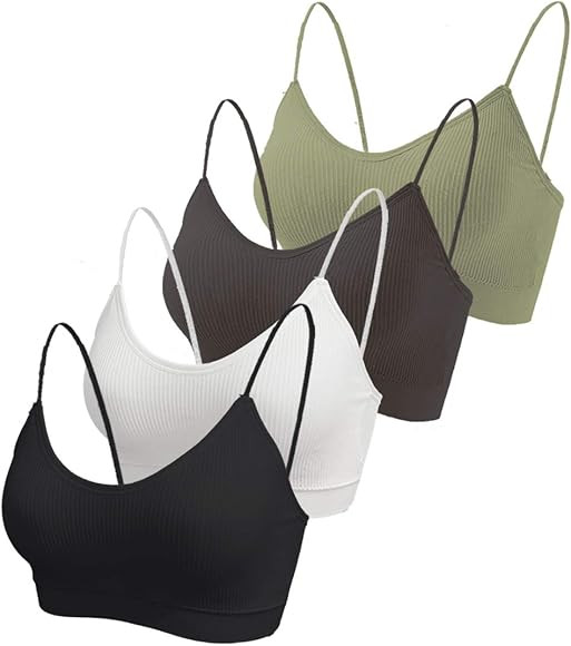KCDDUMK 4 Pieces Cami Bras - Women's V-Neck Padded Seamless Straps Bralette Everyday Basic Sleepi... | Amazon (US)