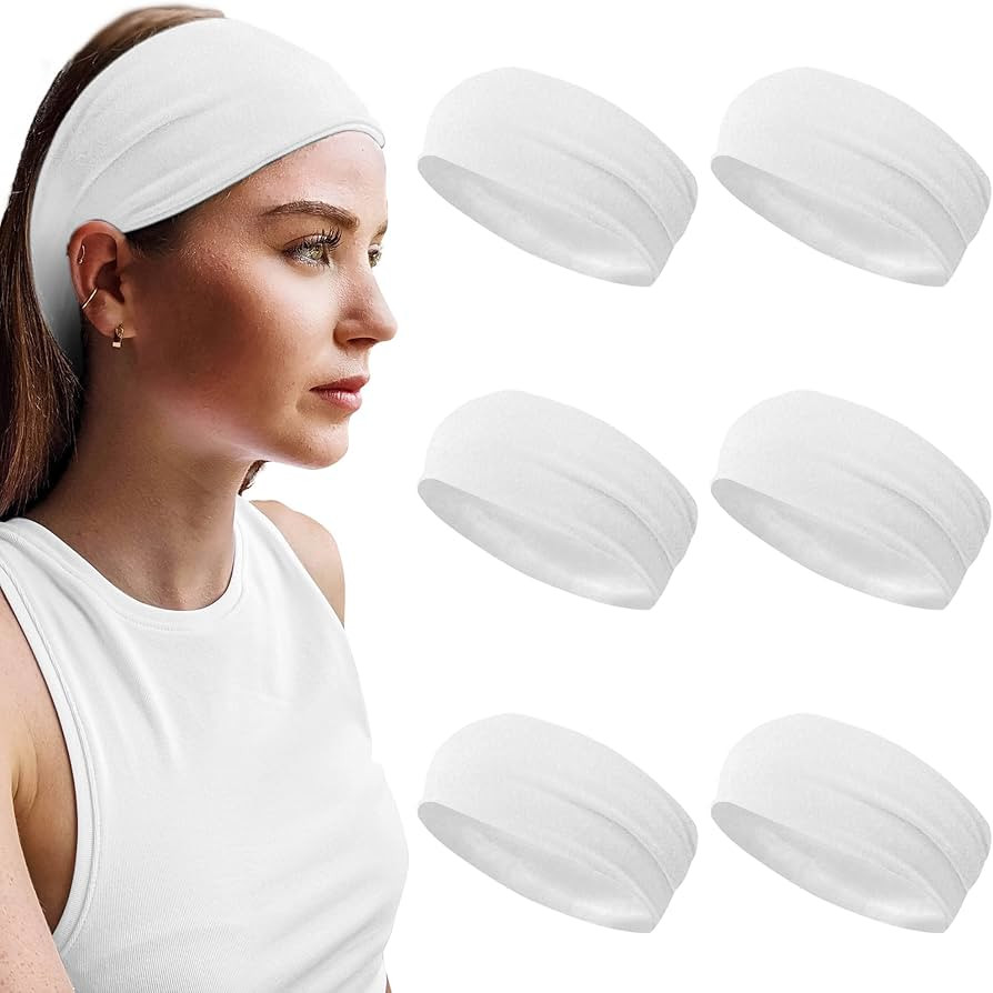 Styla Hair Solid Headband for All Hair Types – 6 Pack Wide Headbands for Women in Soft Stretch Fabric for All Day Wear – Trendy & Stylish Headbands for Women's Hair (White) | Amazon (US)