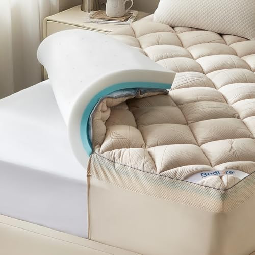 Bedlore 4-Inch Full Mattress Topper for Back Pain - Dual Layer Medium Support (2" Gel Memory Foam + 2" Cooling Fluffy Pillow Top Pad), Breathable & Pressure Relief (Beige) | Amazon (US)