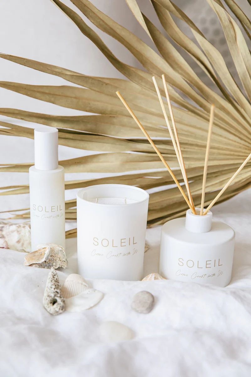 SOLEIL Three Piece Collection: Candle, Home Parfum + Reed Diffuser: GLDESIGN x FLORACO | Floraco