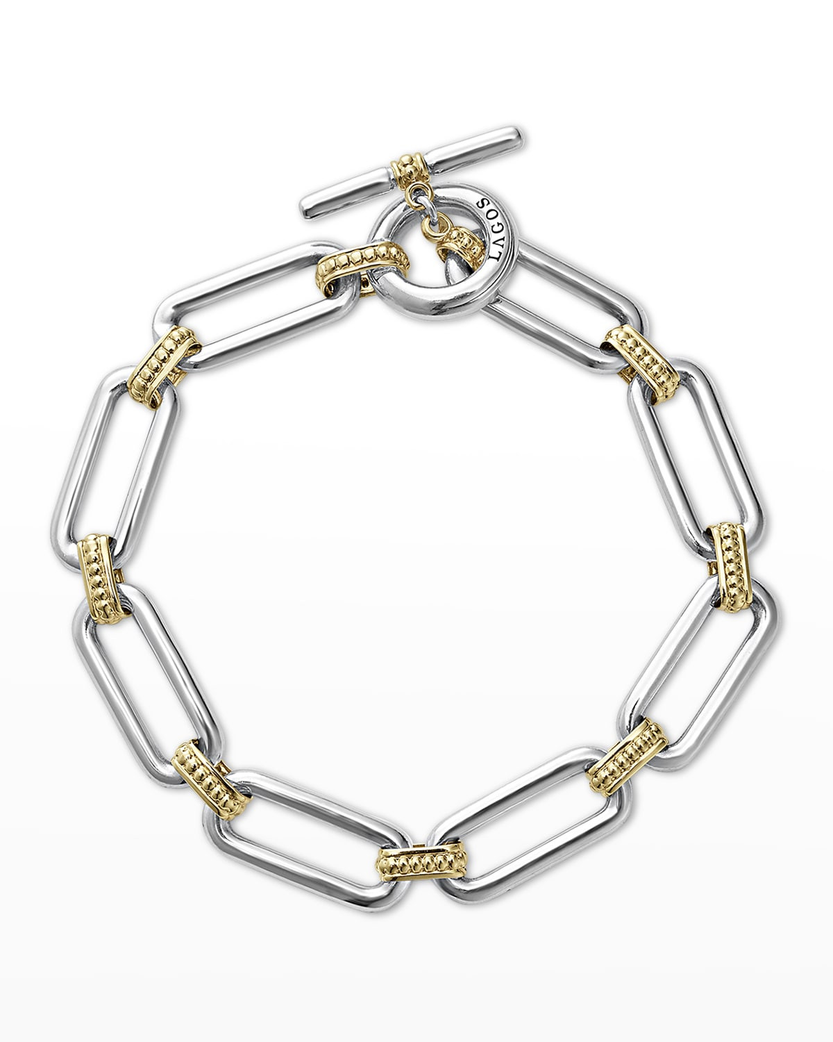 Sterling Silver and 18K Signature Caviar Smooth Oval Link Toggle Bracelet | Neiman Marcus