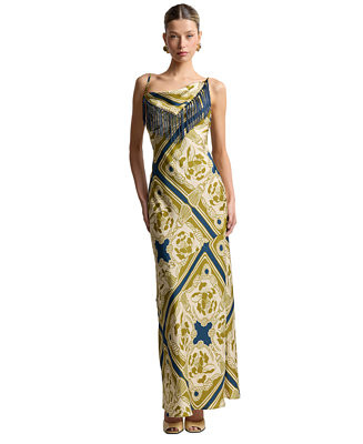 Women's Cowl Neck Scarf Print Maxi Dress | Macy's
