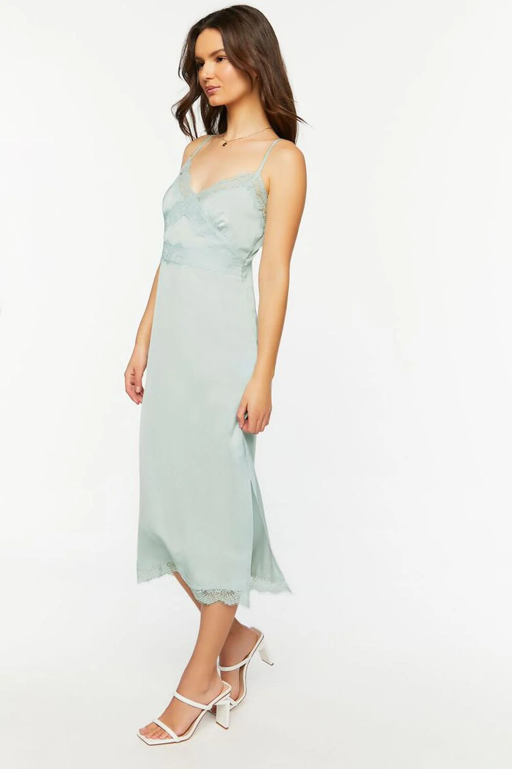 Satin Lace-Trim Midi Slip Dress | Forever 21 (US)