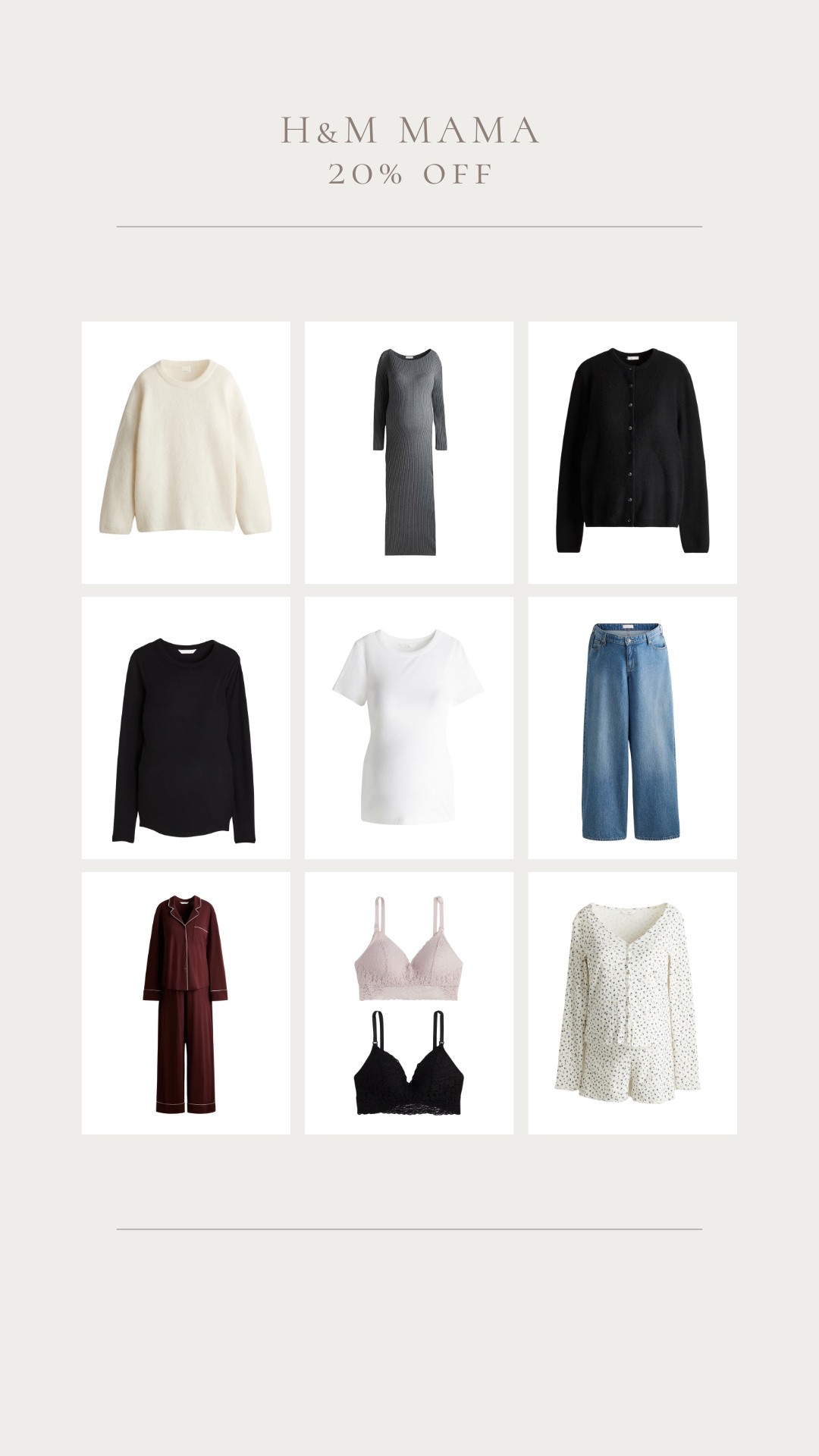 H&M have 20% off this Black Friday 🖤 here’s what I’ve been buying from their Mama maternity collection, lots of cosy comfortable knits and basic tops, knitted dress, wide jeans and pyjamas 

#LTKmaternity #LTKCyberWeek #LTKwinter