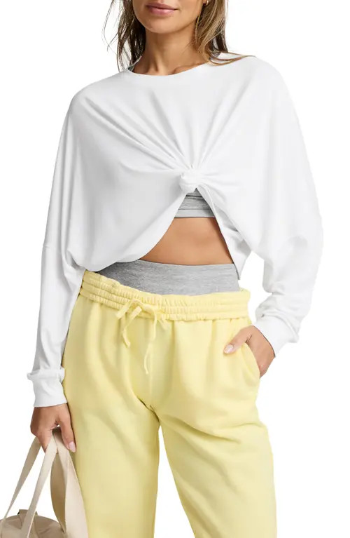 Beyond Yoga Studio Knit Long Sleeve T-Shirt in White at Nordstrom, Size Medium | Nordstrom