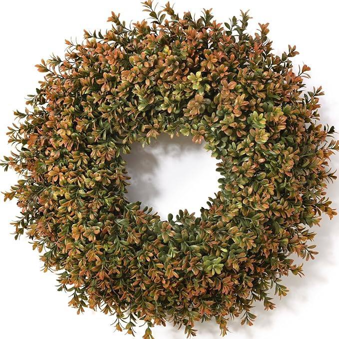 26'' Fall Boxwood Wreath for Front Door Decor, Orange | Amazon (US)