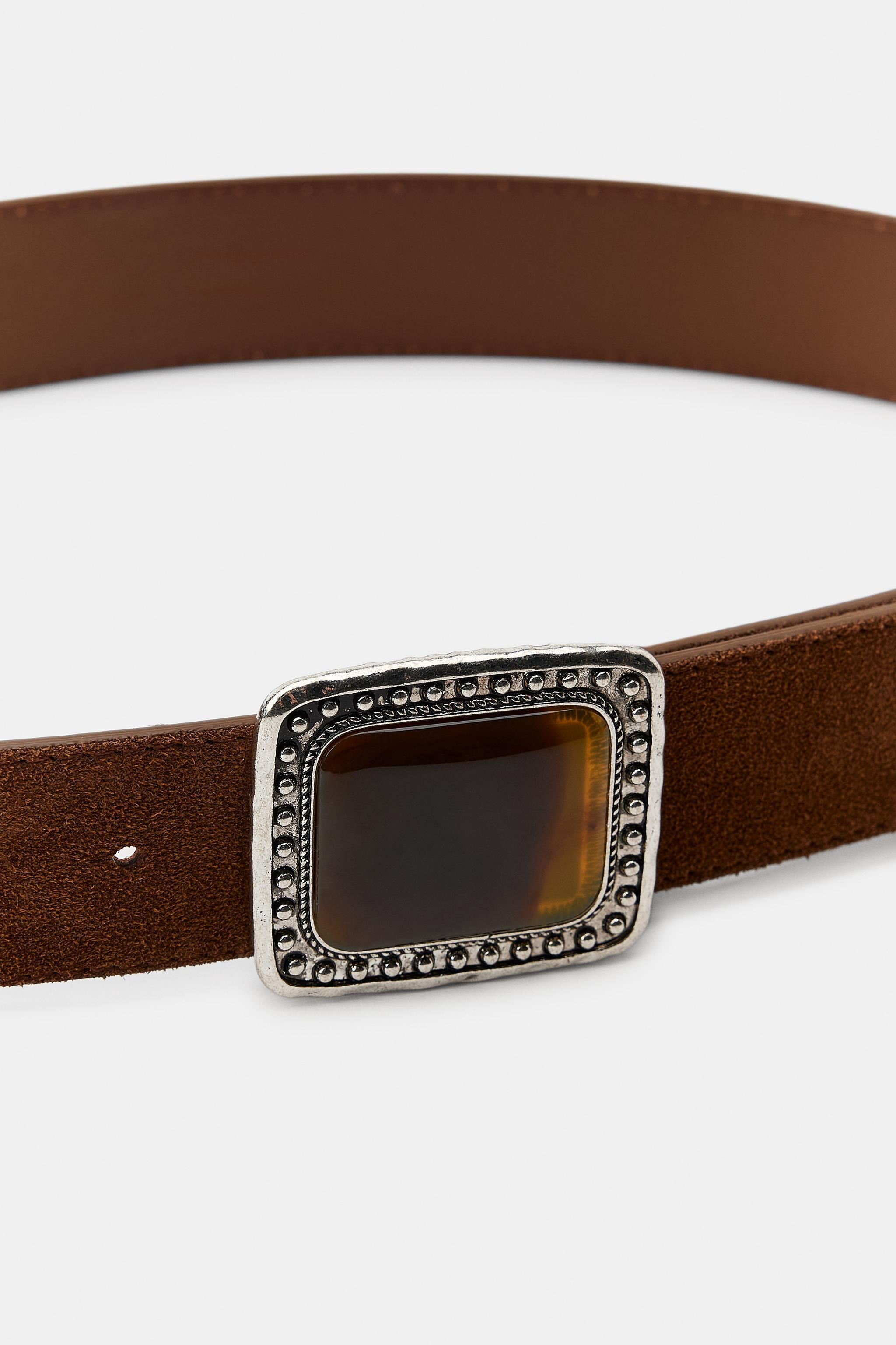 100% SUEDE LEATHER BELT WITH STONE BUCKLE | Zara US