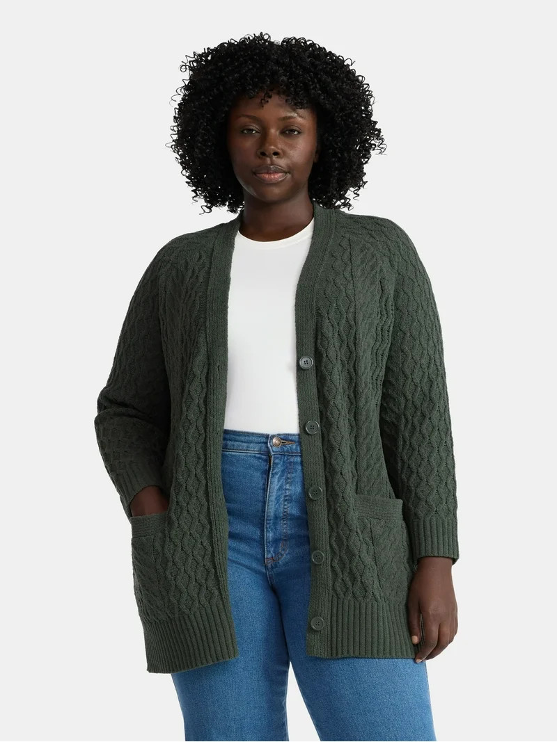 Terra & Sky Women’s Plus Chenille Boyfriend Cardigan Sweater, Midweight, Sizes 0X-4X | Walmart (US)