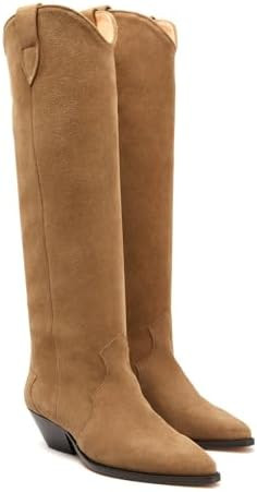 Suede Knee High Boots for Women Pointed Toe Cowboy Boots Chunky Low Heels Tall Long Boots Dressy ... | Amazon (US)