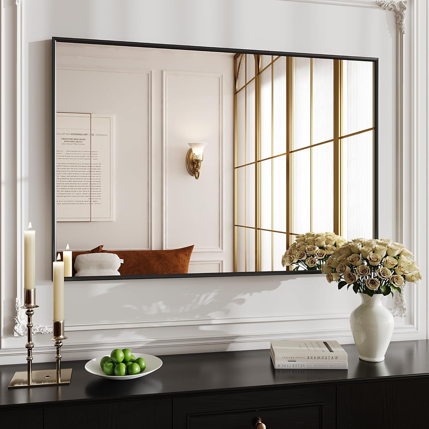 Black Vanity Mirror, 26x38 Black Mirror for Bathroom,Large Bathroom Mirror,espejos para baños,Sq... | Amazon (US)