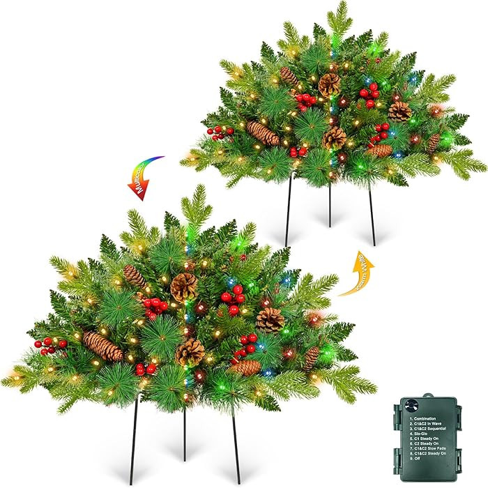 2 Pack Christmas Tree Urn Fillers, 8 Mode Timer 40 Warm&Colorful Change Lights with 3 Styles Bran... | Amazon (US)