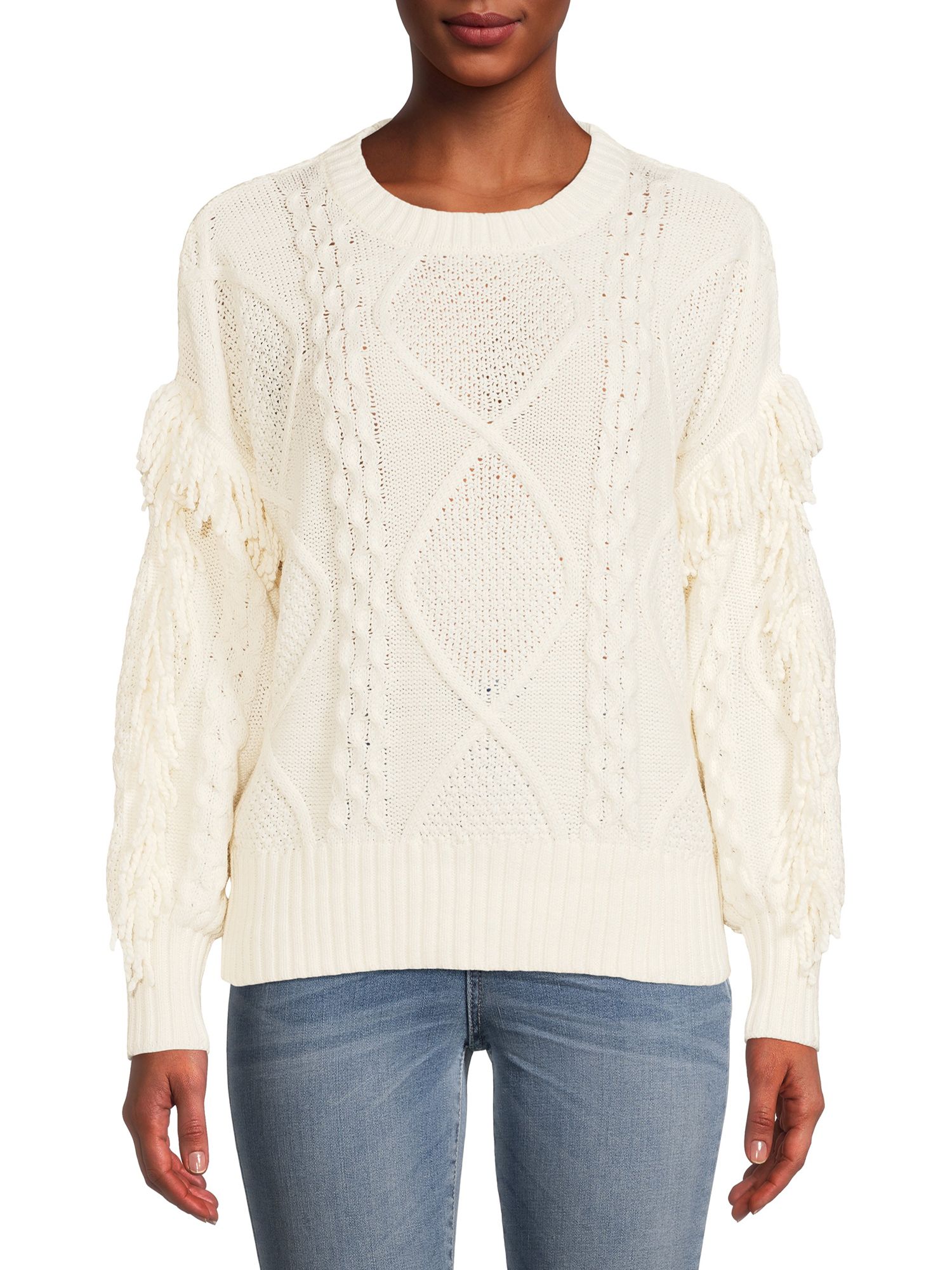 Time and Tru Women's Fringe Sweater - Walmart.com | Walmart (US)