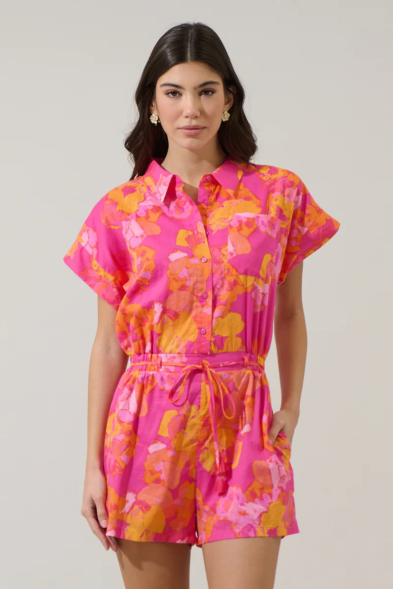 Elaris Floral Mavy Button Up Romper | Sugarlips