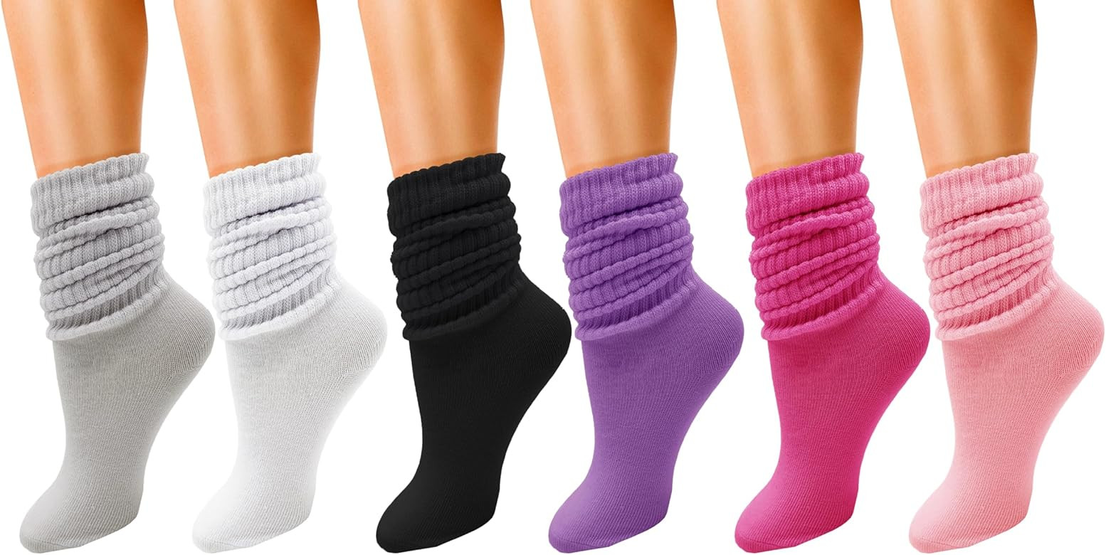 Winterlace 6 Pairs Slouch Socks for Women, Soft Extra Long Scrunch Knee High Sock, Bulk Pack | Amazon (US)