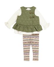 Toddler Girls 3pc Quilted Vest & Leggings Set | Marshalls