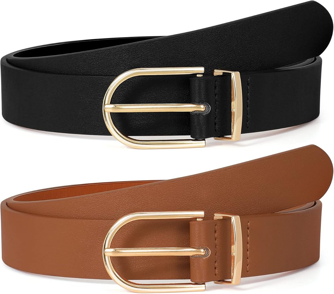 SUOSDEY 2 Pack 3 Pack Womens Fashion Leather Belts for Jeans Dresses Pants Black Brown Beige Ladi... | Amazon (US)