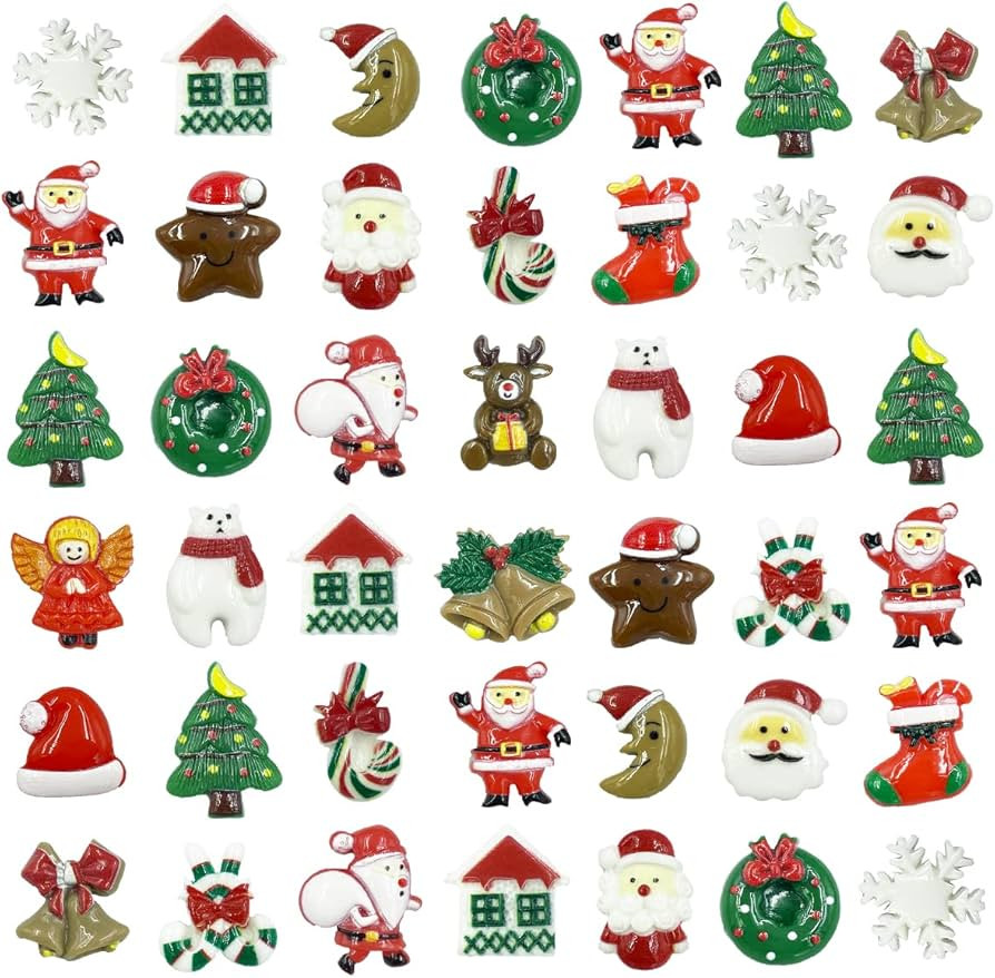 Christmas Flatback Charms, 55Pcs Christmas Resin Flatback Charms Assorted Button Santa Snowman Tr... | Amazon (US)