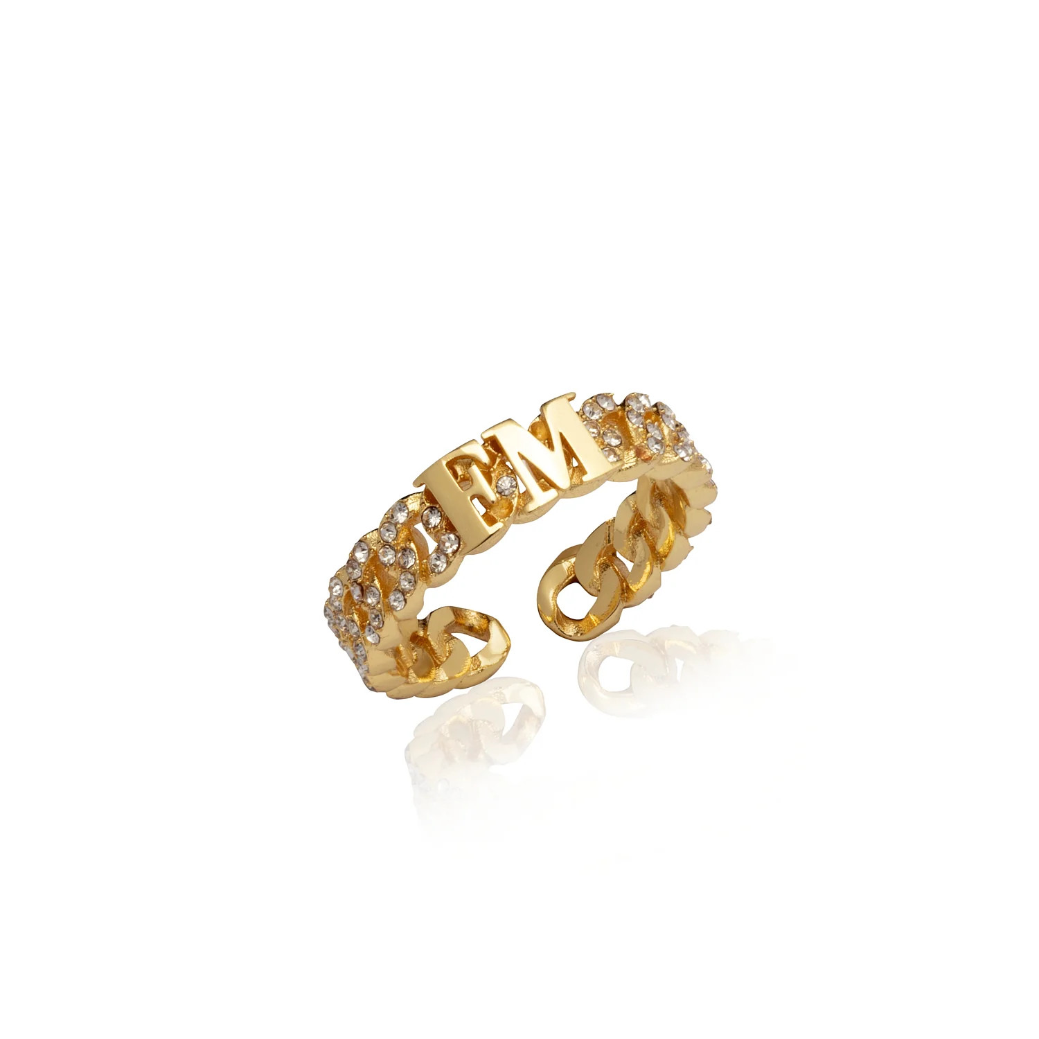 Crystal Link Chain Initial Ring (Gold) | Abbott Lyon