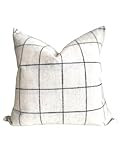 Windowpane Plaid Pillow Cover, 20 x 20 inch Linen Blend Pillow, Black and Cream Grid Throw Pillow... | Amazon (US)