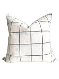 Windowpane Plaid Pillow Cover, 20 x 20 inch Linen Blend Pillow, Black and Cream Grid Throw Pillow... | Amazon (US)