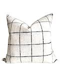 Windowpane Plaid Pillow Cover, 20 x 20 inch Linen Blend Pillow, Black and Cream Grid Throw Pillow, M | Amazon (US)