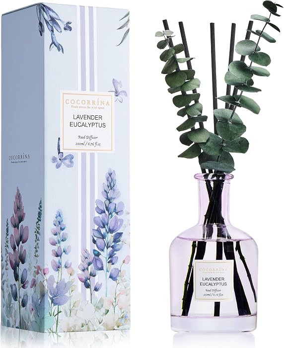 Lavender Eucalyptus Reed Diffuser \u2013 6.76 oz Essential Oil with 8 Reeds & Real Eucalyptus Sti... | Amazon (US)