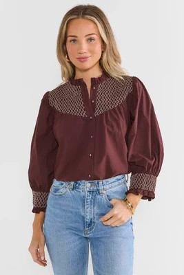 Brown Smocked Button Up Top | Avara