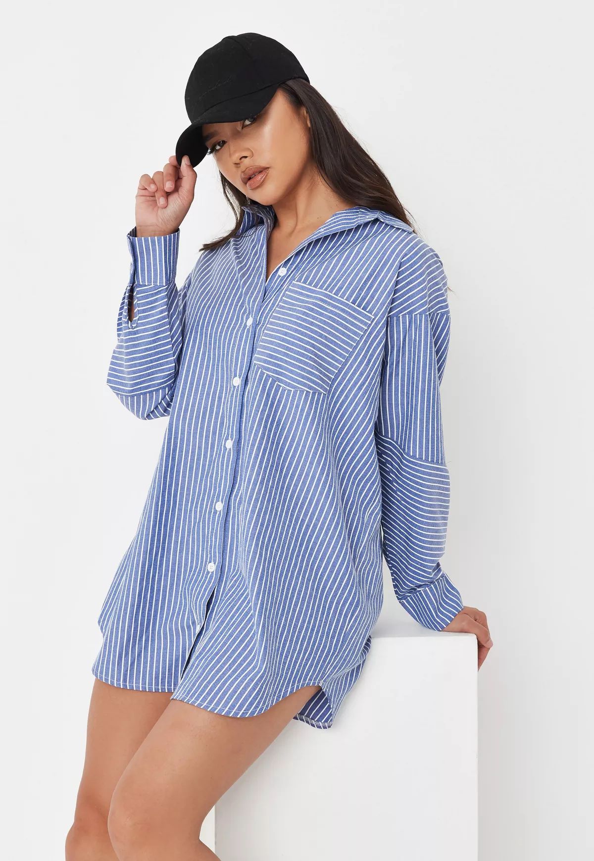 Missguided - Blue Stripe Oversized Shirt Mini Dress | Missguided (US & CA)